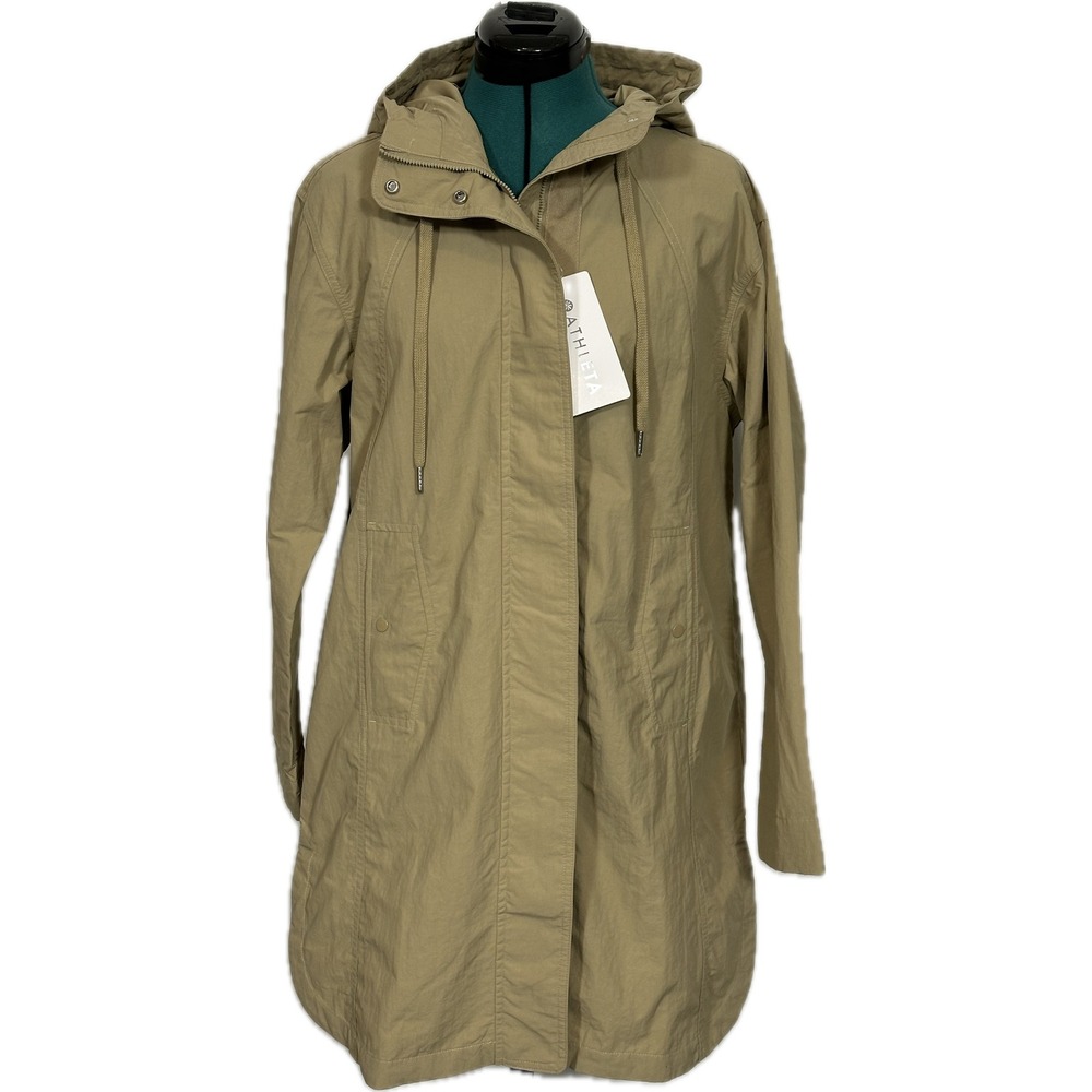 Athleta Everywhere Anorak Jacket Small Oversized Tan Khaki Hooded 413534
